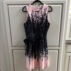 Pink and Black Sleeveless Dress with Belt